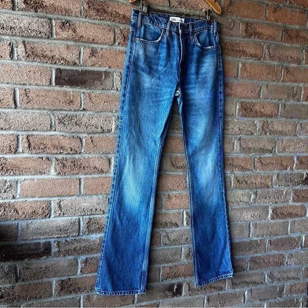 ZARA Vintage Flare Jeans High Rise Size 4 Tall Blue Denim - Picture 5 of 10